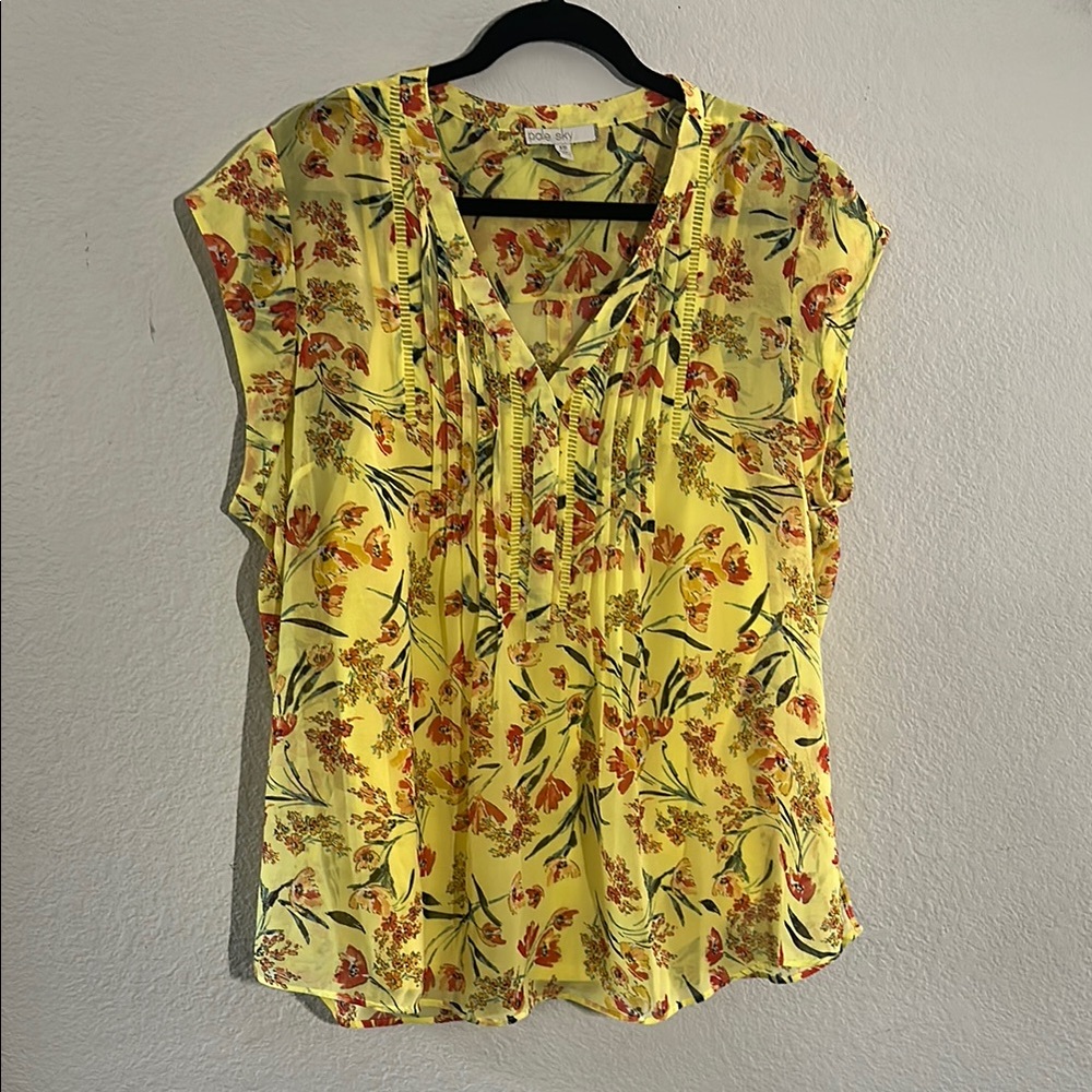Yellow Flutter Sleeve Blouse with Bib Collar
